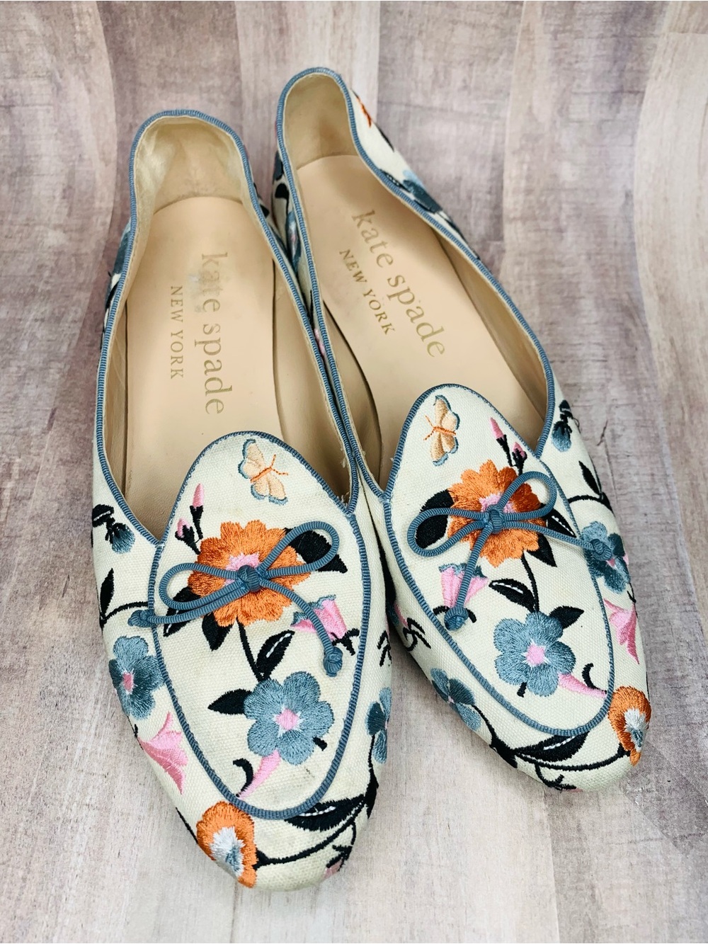 kate spade devi loafers White Floral Embroidered Loafers flats shoes sz 10B - Picture 2 of 13